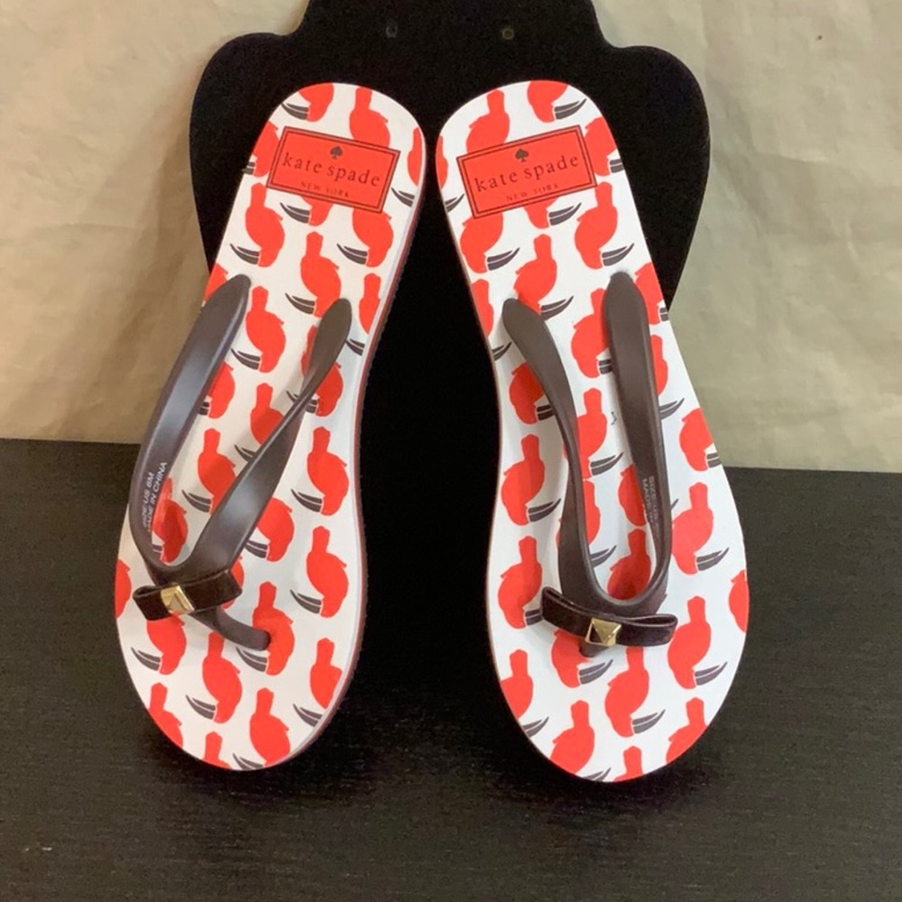 Kate Spade Red and White Bird Print Sandals